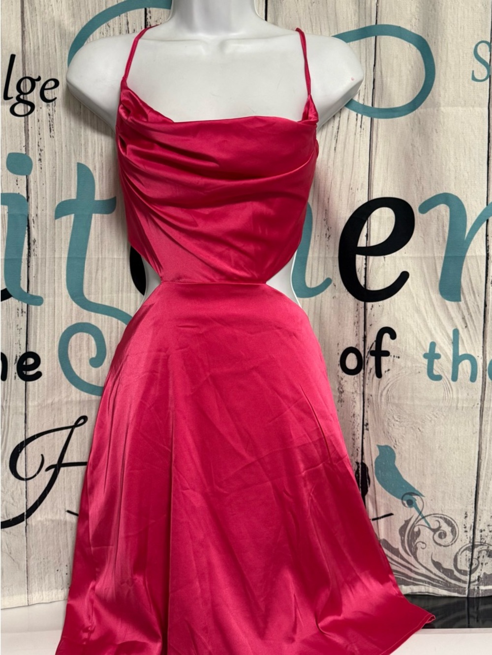 SHEIN Hot Pink Satin Strapless Cowl Neck Dress